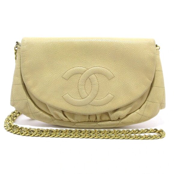 Auth CHANEL Half Moon Beige Calfskin Other Style Wallet Gold hardware - Picture 1 of 12